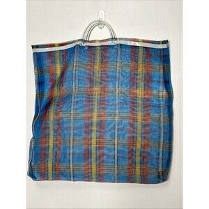 Market Mexican Mesh Bag Shopping Tote Plaid Retro Top Handles Plastic 23x23